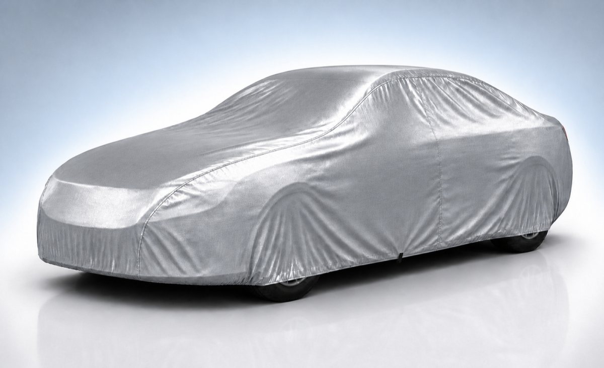 Platinum car cover for protection against extreme elements.